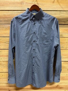 Roundtree & Yorke Blue and Navy Gingham Men’s Dress Shirt, XLT